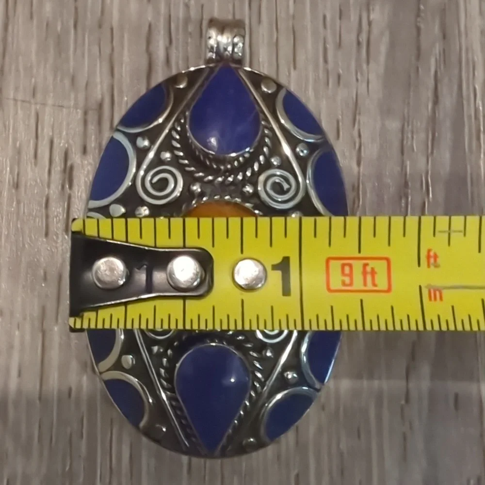 Tibetan Silver Lapis And Copal Pendant